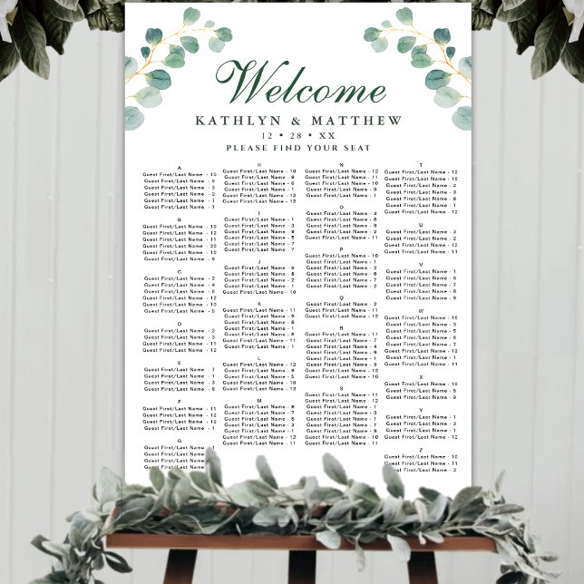 Eucalyptus Greenery Wedding Alphabetical Seating Poster (Creator Uploaded)