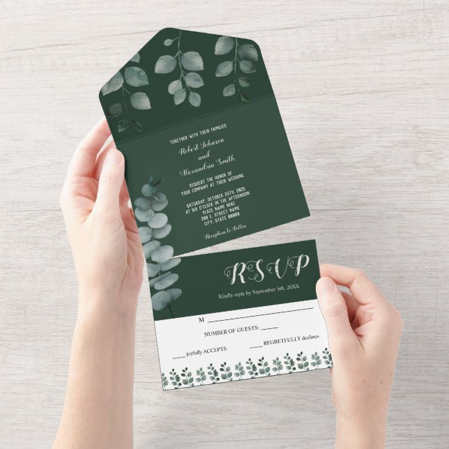 Eucalyptus Greenery Wedding and RSVP Response All In One Invitation (Tearaway)