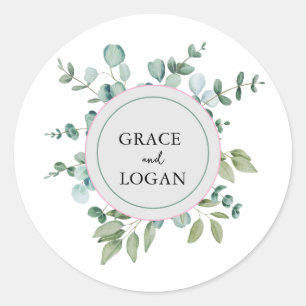 eucalyptus greenery wedding classic round sticker