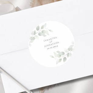 Eucalyptus Greenery Wedding Classic Round Sticker