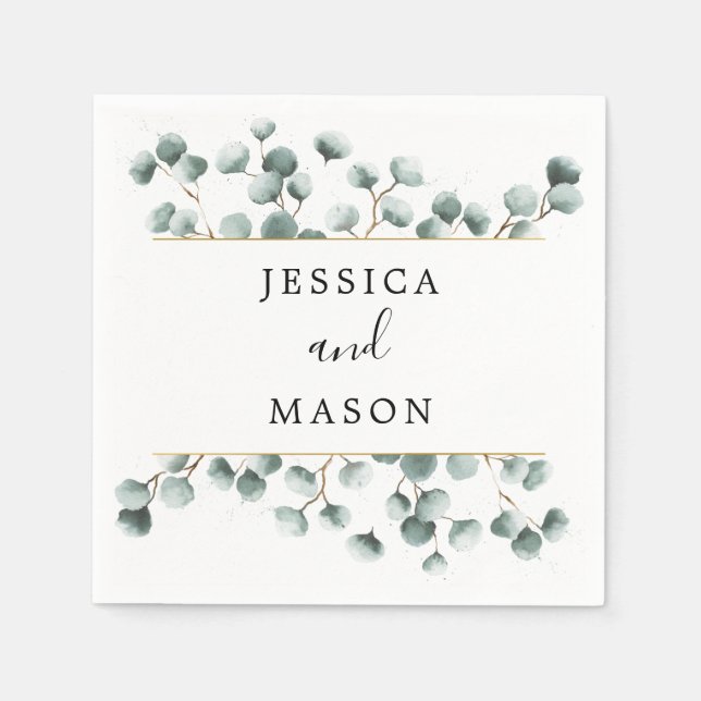 Eucalyptus Greenery Wedding Cocktail Napkin (Front)