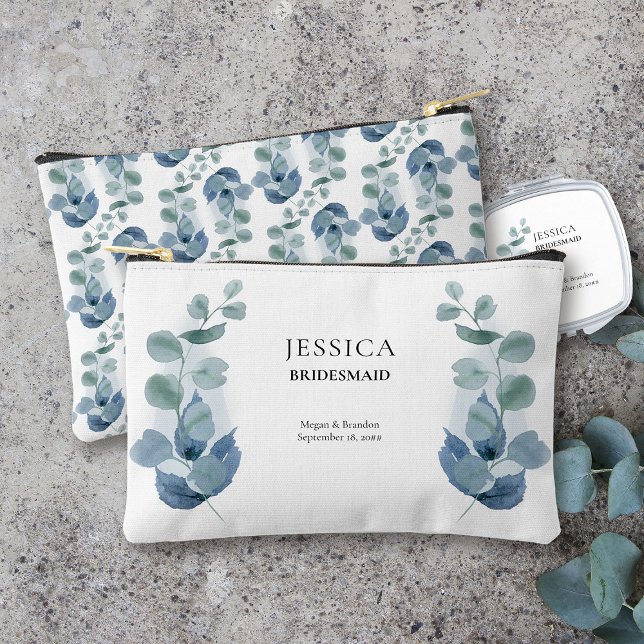 Eucalyptus Greenery Wedding Custom Bridal Party Accessory Pouch (Eucalyptus wedding bridesmaids gift to personalize for anyone or everyone in your bridal party)