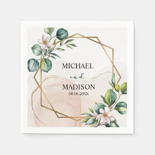 Eucalyptus Greenery Wedding Custom Names & Date Napkin