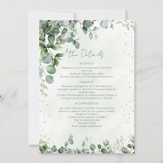 Eucalyptus Greenery Wedding Details Card - 1001A (Front)