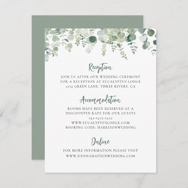 Eucalyptus Greenery Wedding Details Enclosure Card (Front/Back)
