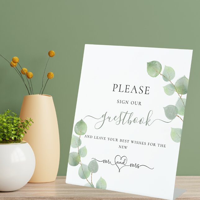 Eucalyptus greenery wedding guest book  pedestal sign (Creator Uploaded)