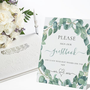 Eucalyptus greenery wedding guest book  pedestal sign
