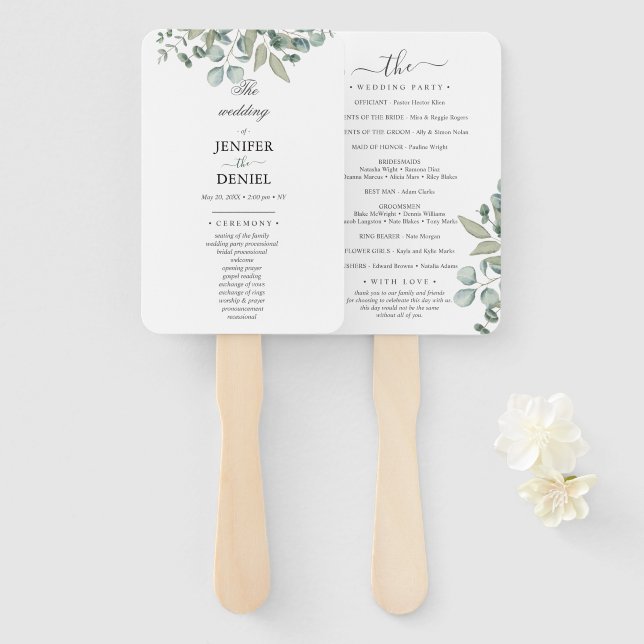 Eucalyptus Greenery Wedding Hand Fan (Front and Back)