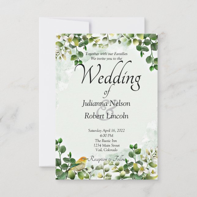 Eucalyptus greenery wedding invitation (Front)