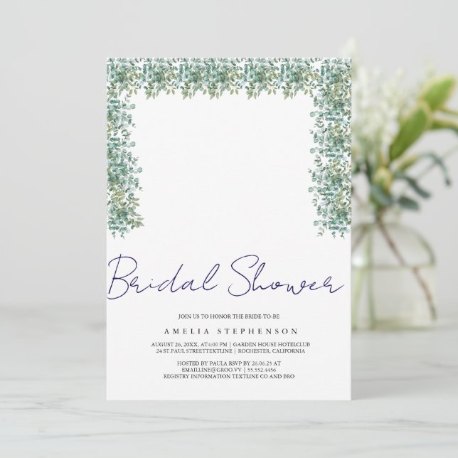 eucalyptus greenery wedding invitation (Standing Front)