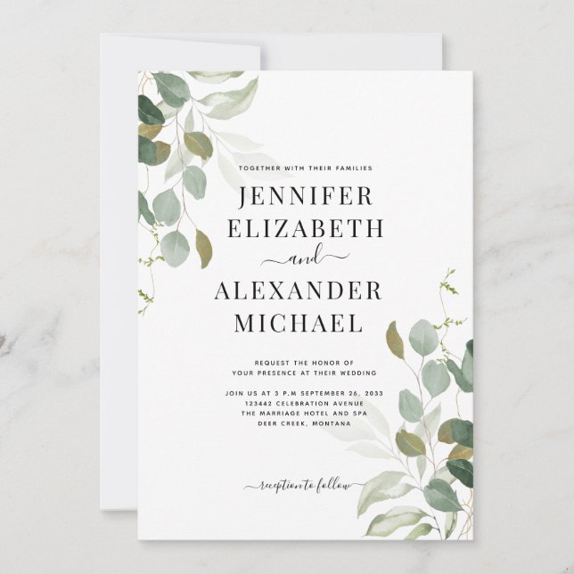 Eucalyptus Greenery Wedding Invitation (Front)