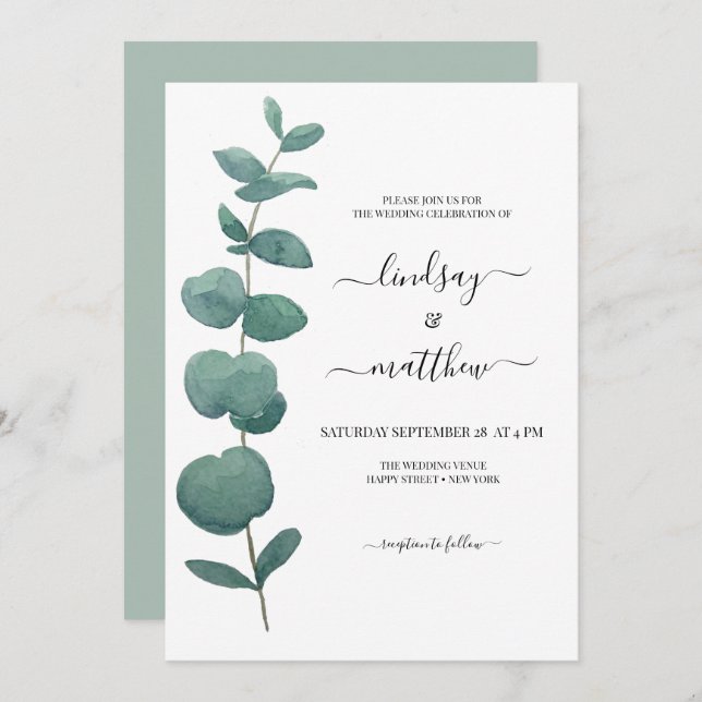  Eucalyptus Greenery Wedding Invitation (Front/Back)