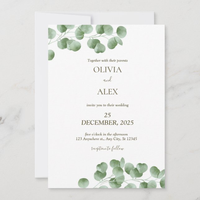  Eucalyptus Greenery  wedding  Invitation (Front)