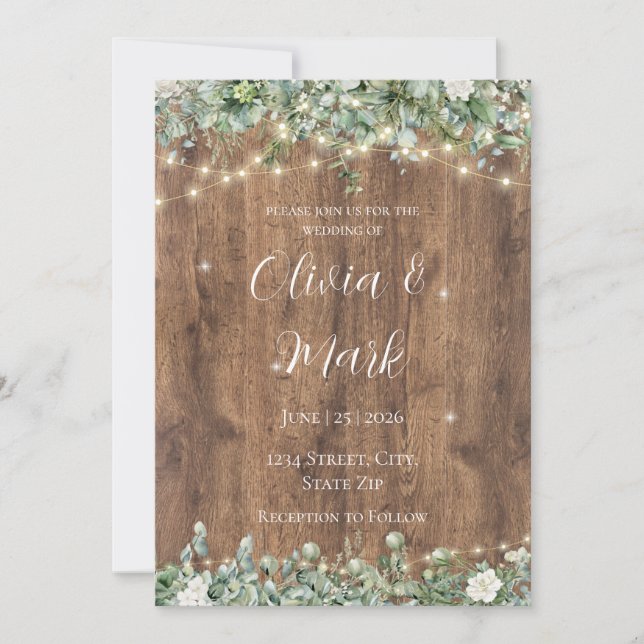 Eucalyptus Greenery Wedding Invitation | Rustic (Front)