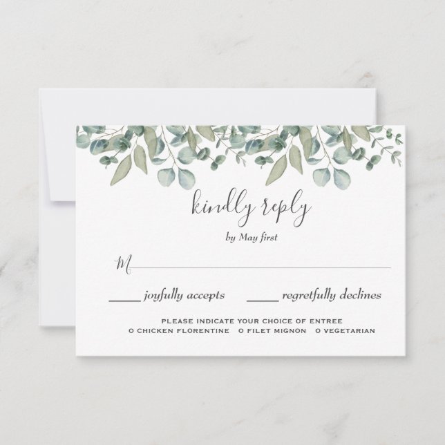 Eucalyptus Greenery Wedding Meal Choice RSVP (Front)