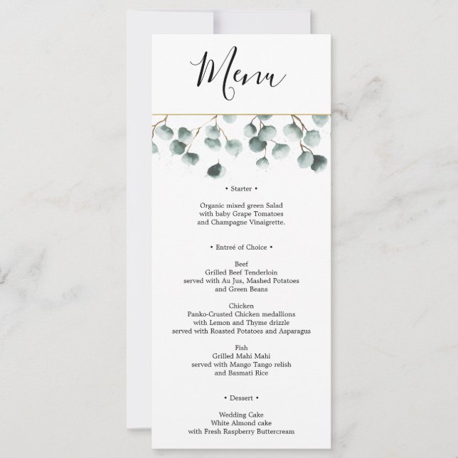 Eucalyptus Greenery Wedding Menu or Bridal Shower Invitation (Front)