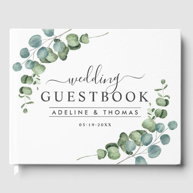 Eucalyptus Greenery Wedding Monogram Guest Book (Front)