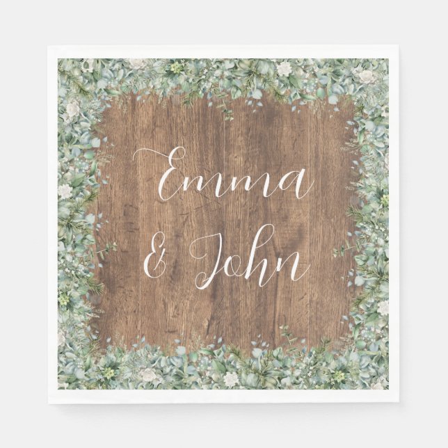 Eucalyptus Greenery Wedding Napkin | Rustic (Front)