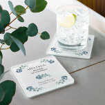 Eucalyptus Greenery Wedding Personalised Glass Coaster<br><div class="desc">Personalised coasters for you to customise with name of each member of your wedding party to use at the rehearsal dinner and/or reception, which can be taken home as keepsake gifts. You can also add the bride and groom's names and the wedding date. This delicate design has a sprig of...</div>