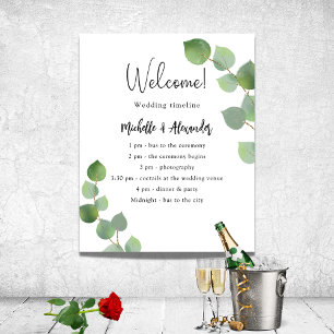 Eucalyptus greenery wedding program timeline poster