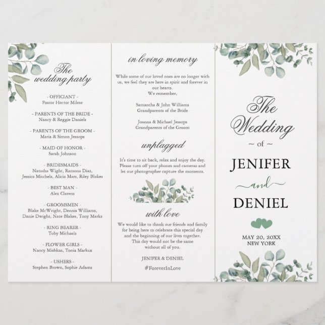Eucalyptus Greenery Wedding Programme  (Front)