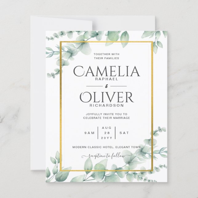 Eucalyptus Greenery Wedding QR CODE Modern Budget (Front)