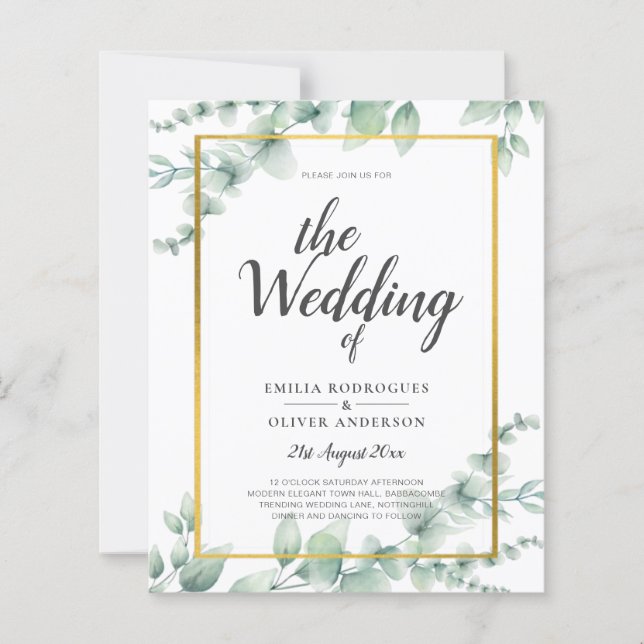 Eucalyptus Greenery Wedding QR CODE Modern Budget (Front)