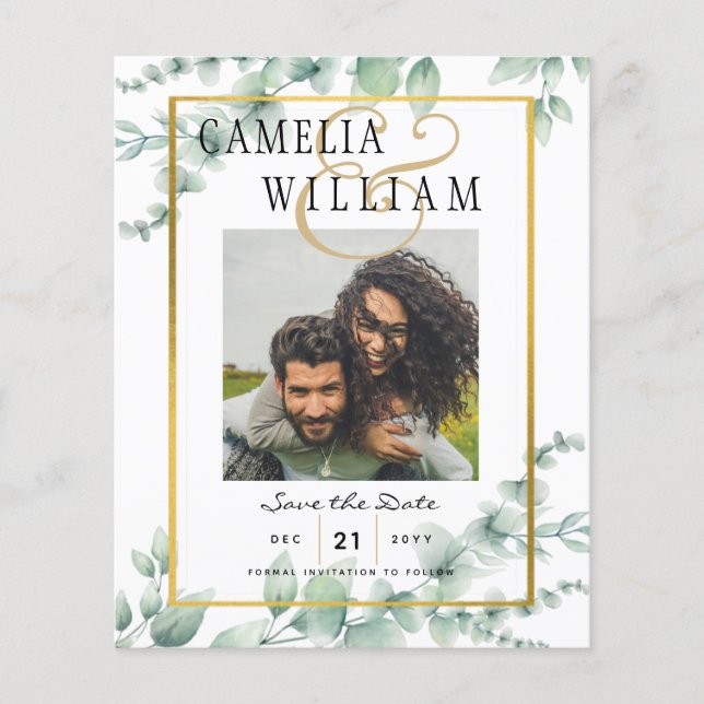 Eucalyptus Greenery Wedding QR CODE Modern Budget Flyer (Front)