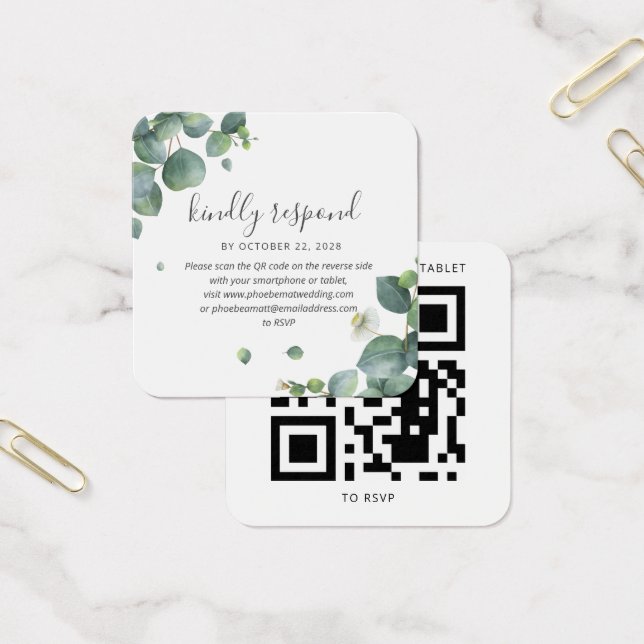 Eucalyptus Greenery Wedding QR Code RSVP Card (Office)