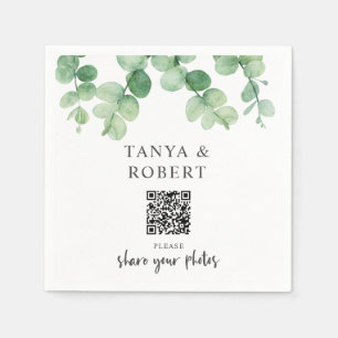 Eucalyptus Greenery Wedding QR Code Share Photos Napkin