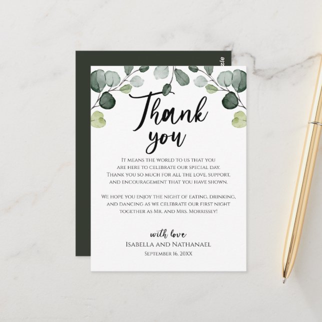 Eucalyptus Greenery Wedding Reception Card (Front/Back In Situ)
