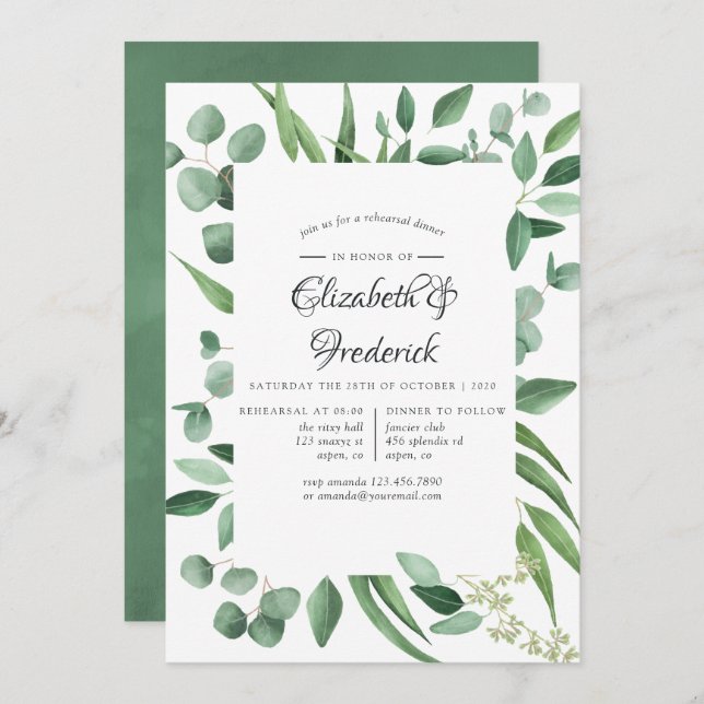 Eucalyptus Greenery Wedding Rehearsal Dinner Invitation (Front/Back)