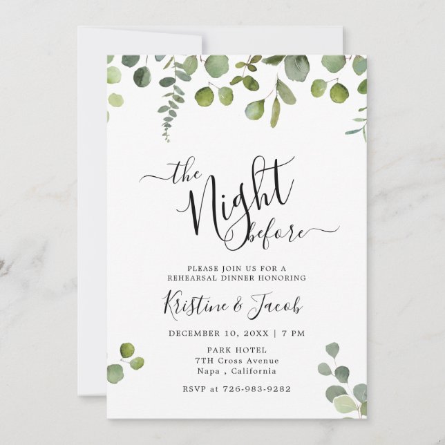 Eucalyptus Greenery Wedding Rehearsal Dinner Invitation (Front)