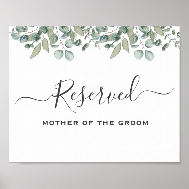 Eucalyptus Greenery Wedding reserved sign (Front)