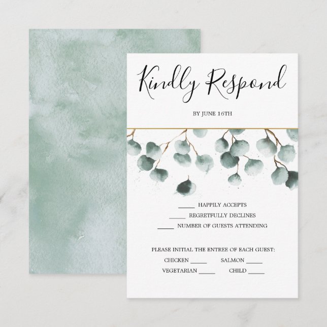 Eucalyptus Greenery Wedding RSVP Card (Front/Back)
