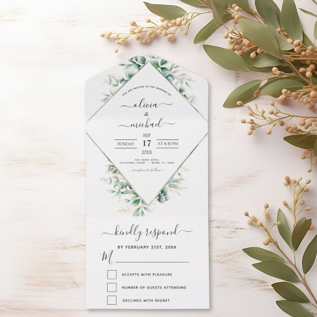 Eucalyptus Greenery Wedding Sage Green All In One Invitation (Creator Uploaded)