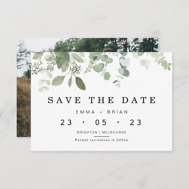 Eucalyptus Greenery Wedding Save The Date Card (Front/Back)