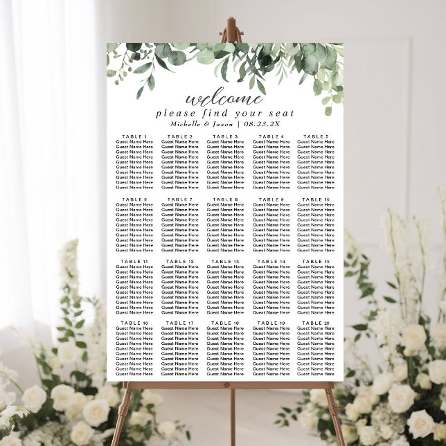 Eucalyptus Greenery Wedding Seating Chart 20 Table (Creator Uploaded)