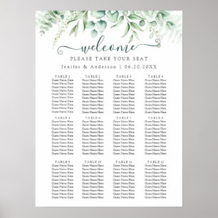 Eucalyptus Greenery Wedding Seating Chart Poster