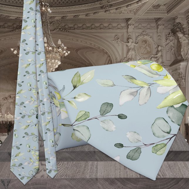 Eucalyptus Greenery Wedding Sky Blue Neck Tie (Creator Uploaded)