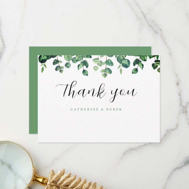  Eucalyptus Greenery Wedding thank you cards (Front/Back In Situ)