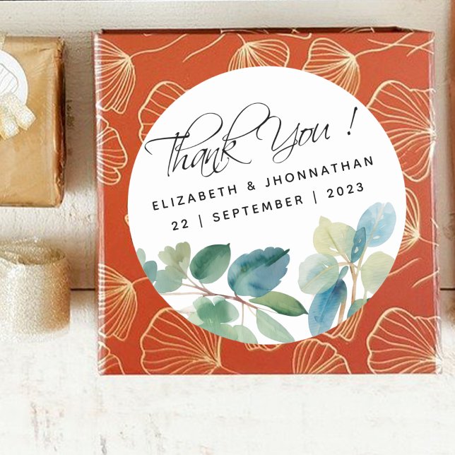 Eucalyptus greenery Wedding Thank You Classic Round Sticker (Creator Uploaded)