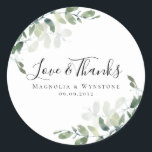 Eucalyptus Greenery Wedding Thank You Classic Round Sticker<br><div class="desc">**PLEASE READ BEFORE ORDERING** If you make changes to the shape or size or choose another product and the design is cropped in any way or doesn't look right on the page you will need to use the Live Design Service to have someone adjust the layout for you, unless you...</div>