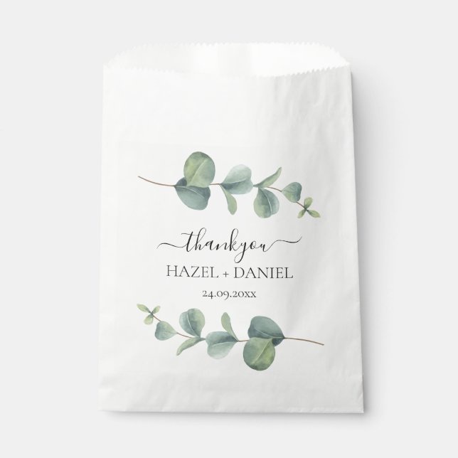 Eucalyptus Greenery Wedding Thank You Favour Bags (Front)