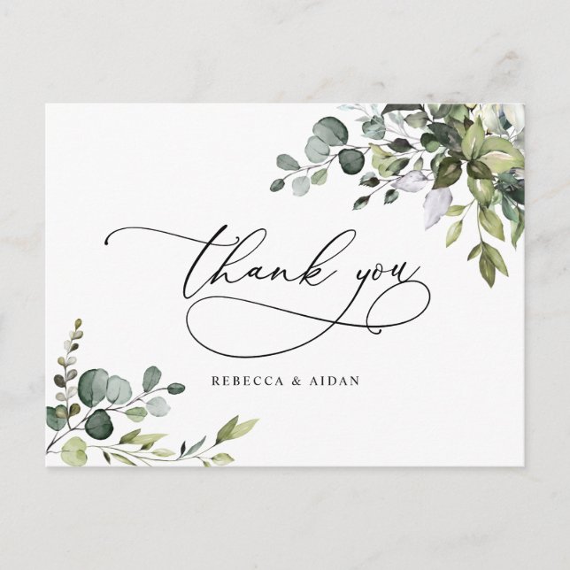 Eucalyptus Greenery Wedding Thank You Postcard (Front)