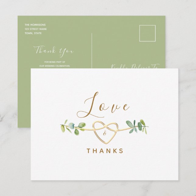 Eucalyptus Greenery Wedding Thank You Postcard (Front/Back)