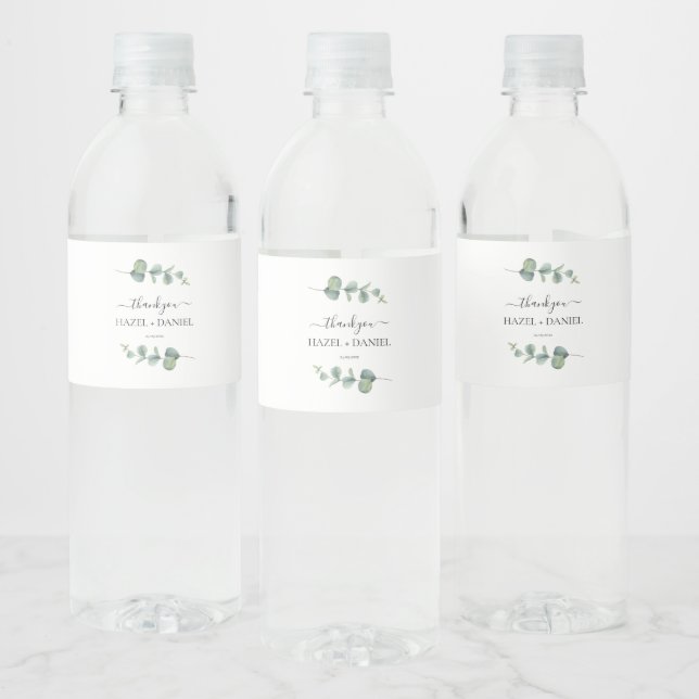 Eucalyptus Greenery Wedding Thank You  Water Bottle Label (Bottles)