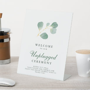 Eucalyptus Greenery Wedding Unplugged Ceremony Pedestal Sign