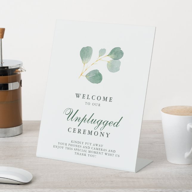 Eucalyptus Greenery Wedding Unplugged Ceremony Pedestal Sign (Creator Uploaded)
