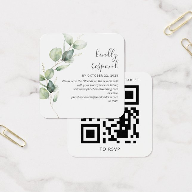 Eucalyptus Greenery Wedding Website QR Code RSVP (Office)